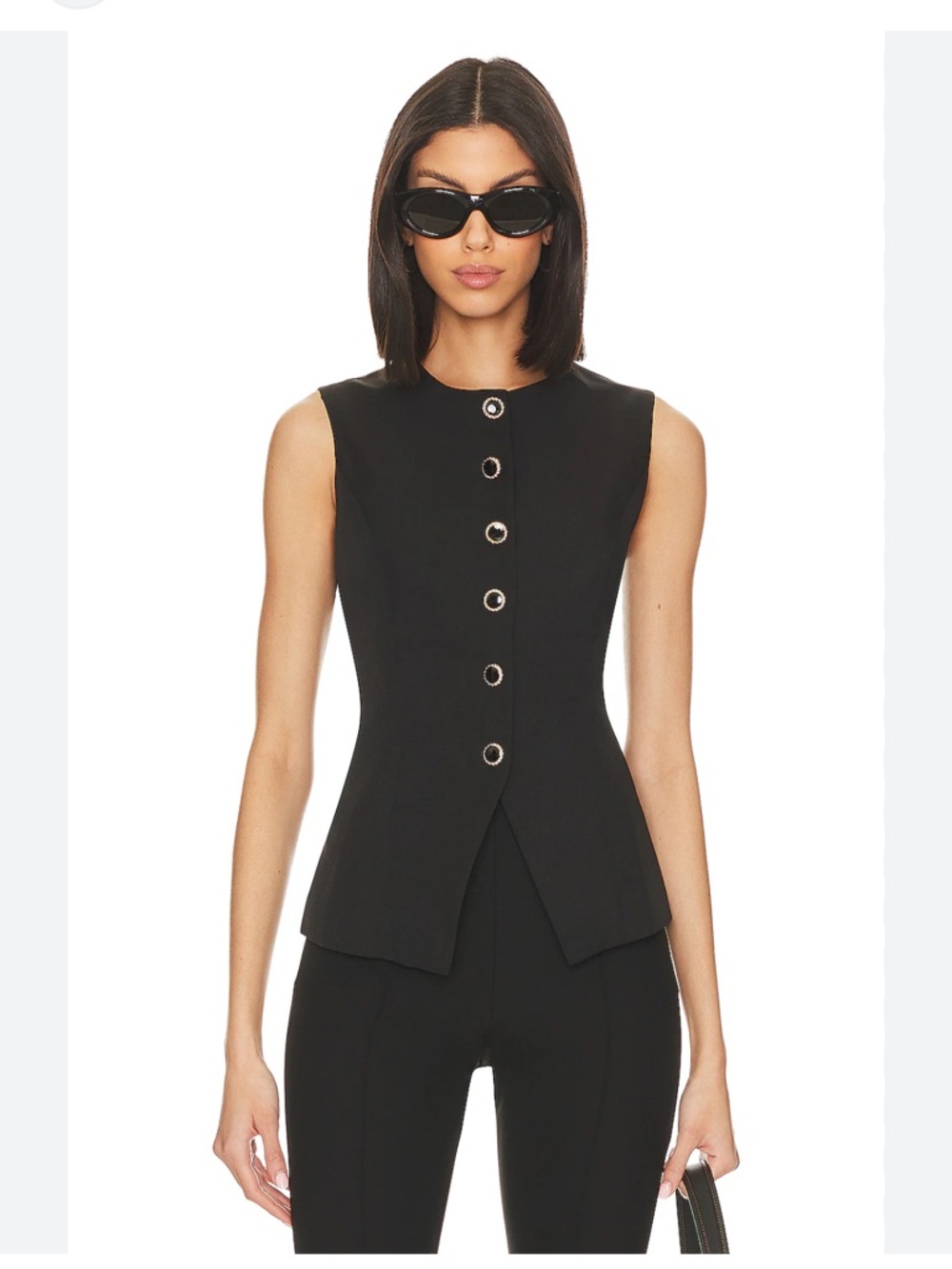 Sleeveless Black Tailored Vest with Decorative Buttons
